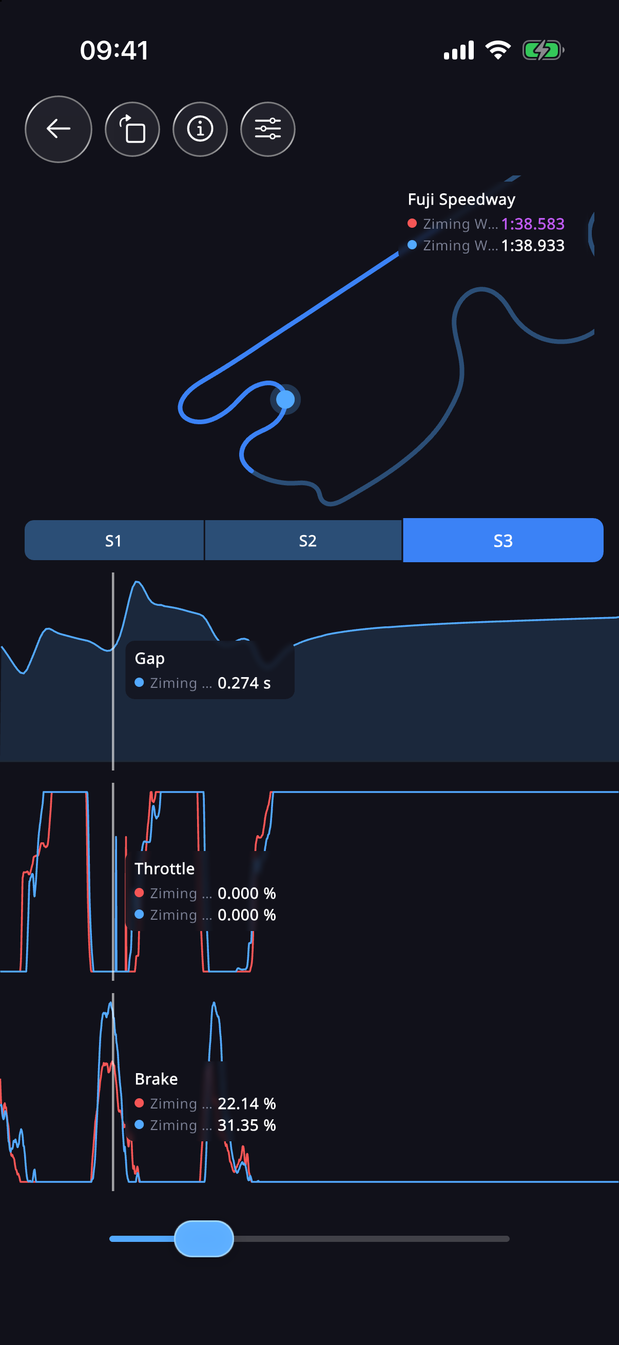 WeRacing 手机端的单圈分析界面,竖屏。